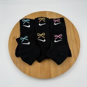 Custom Bow Nike Dri Fit Crew & Ankle Socks - One Pair (Blue, Pink, & Gold)